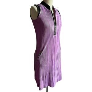 Jamie Sadock Purple Zip Front Golf Dress Size XS Pockets Faux Leather Trim